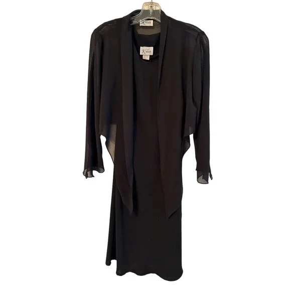 K Petite Sleeveless Little Black Dress with Sheer Tie Front Cover Up Size 8P - Picture 1 of 5